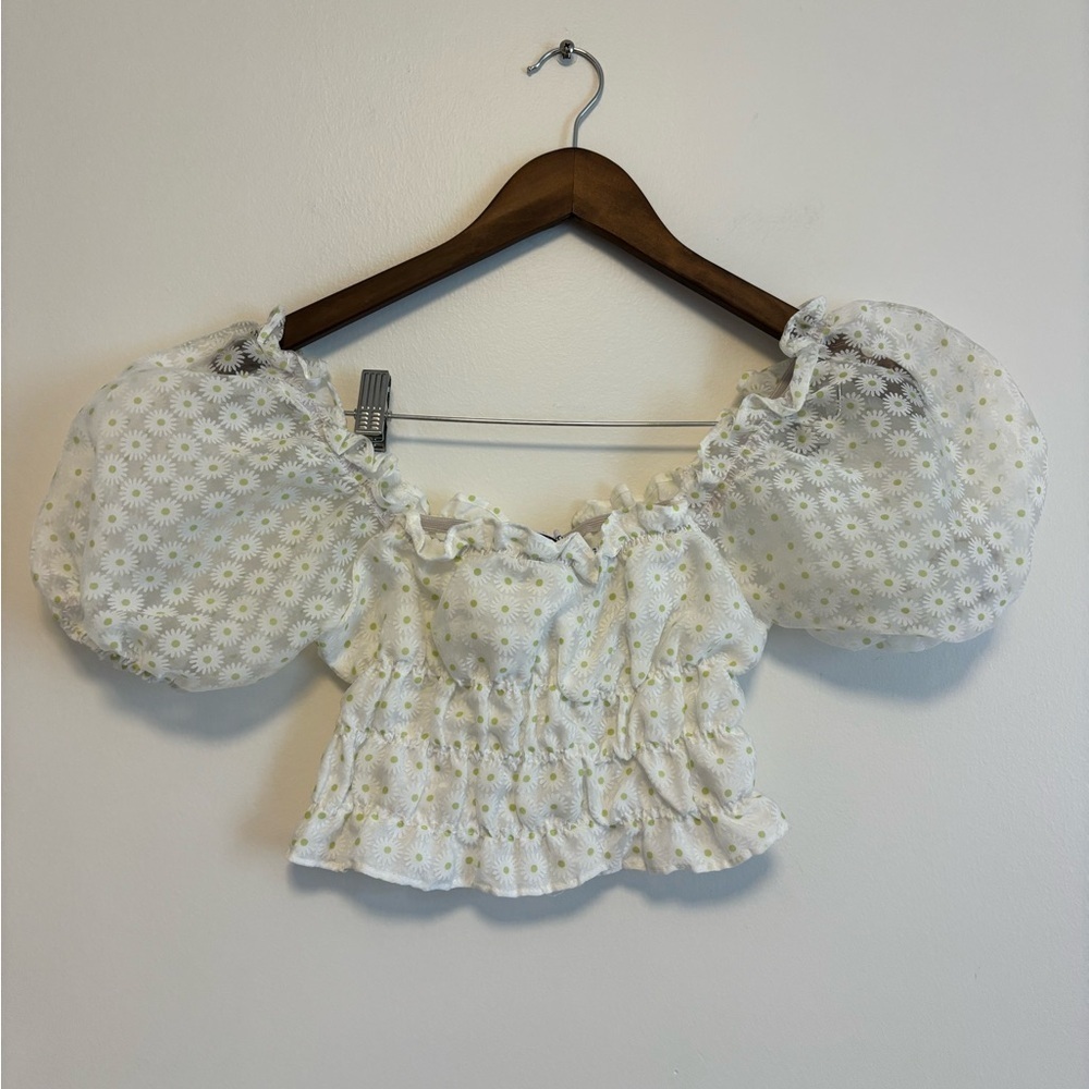 Princess Polly White Floral Puff Sleeve Top